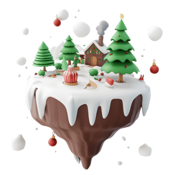 Christmas elements are combined into scenes floating island 3D icon cartoon minimalist isolate on transparent background png