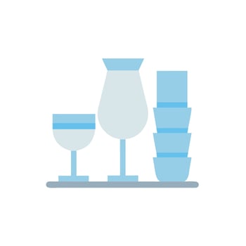 A set of glasses and a cup on a tray vector