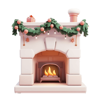 Christmas Ornate and Garland on Top of a Fireplace 3D icon cartoon smooth soft light isolate on transparent background png