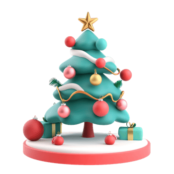 Christmas tree branch with New Year's decoration 3D icon cartoon minimalist isolate on transparent background png