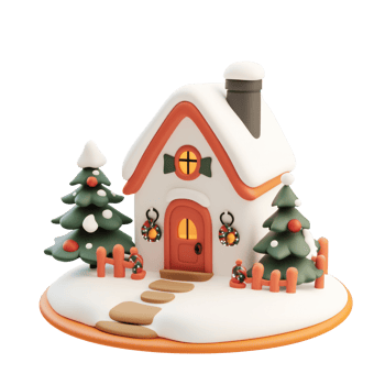 House with Christmas decorations 3D icon isolate on transparent background png