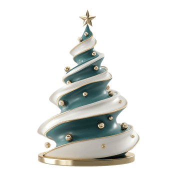 Christmas tree with decoration in color green white gold 3D icon clay style vibrate color isolate on transparent background png