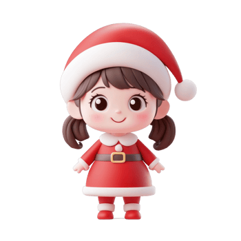 Smiling Little girl wear red santa claus costume 3D icon cartoon smooth soft light isolate on transparent background png