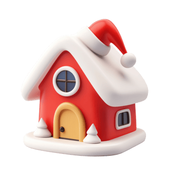 house with Santa Claus's hat 3D icon cartoon smooth soft light isolate on transparent background png