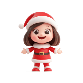 Smiling Little girl wear red santa claus costume 3D icon cartoon smooth soft light isolate on transparent background png