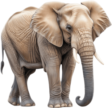 African Elephant Clipart with Expressive Face and Features. . png