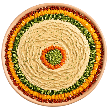 Hummus platter mandala a creamy circular pattern of hummus dip with pita bread and vegetables png