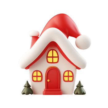 house with Santa Claus's hat 3D icon isolate on transparent background png