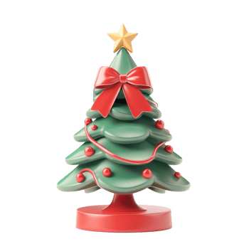 Christmas tree with ribbon and bow 3D icon cartoon minimalist isolate on transparent background png