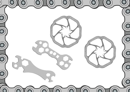 A bicycle chain and a wrench are shown in the frame vector