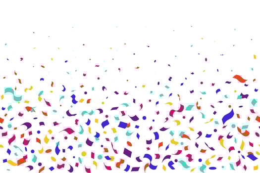 Confetti border isolated on white background for birthday party design. Falling color ribbons decoration. Festive elements on white background vector