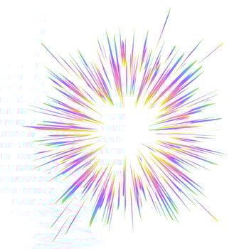 Light burst with rainbow prism effect. Halo flare sparkles of crystal on white background. radial holographic color explosion. Comic speed lines glare beams with sparks and neon reflection. vector