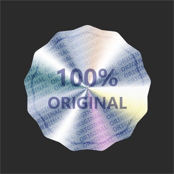 Holographic iridescent shiny silver sticker for product guarantee. Original official seal. 100 percent original. vector