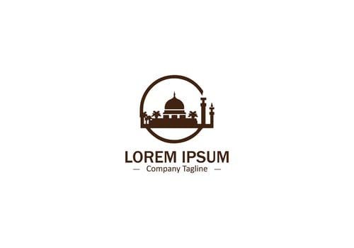 A striking silhouette of a mosque, its intricate details highlighted against a circular backdrop logo icon illustration design. vector