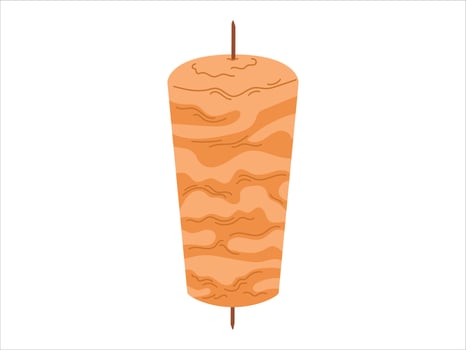 flat isolated Illustration of a Turkish Doner Kebab Meat Stack on a Vertical Spit. Perfect for use in culinary designs, menus, and cultural projects. vector