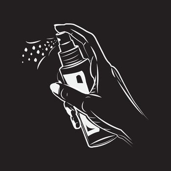 Hand illustration template spraying perfume bottle. Illustration is editable. vector