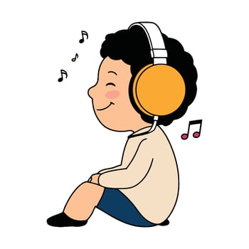 A cartoon boy sitting with headphones on vector