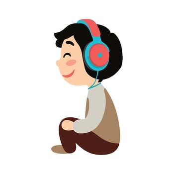 A boy sitting with headphones on his head vector