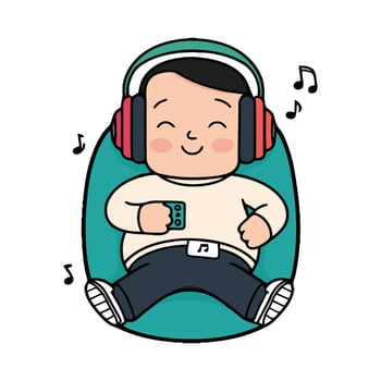 A cartoon boy with headphones and music notes vector