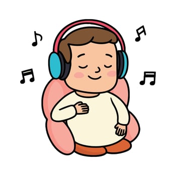 A cartoon boy with headphones listening to music vector