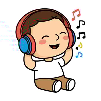 A cartoon boy with headphones listening to music vector