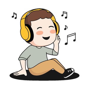 A cartoon boy with headphones and music notes vector