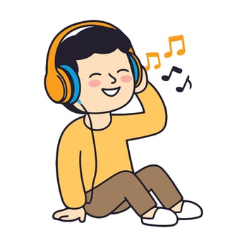 A cartoon boy listening to music with headphones vector