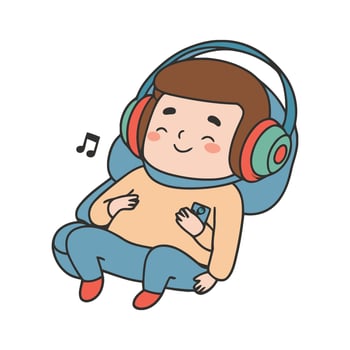 A cartoon boy with headphones and music notes vector