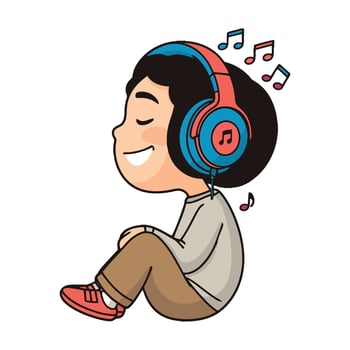 A cartoon boy with headphones listening to music vector