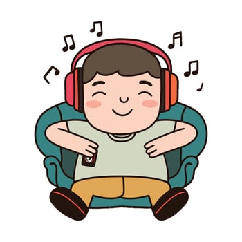 A cartoon boy with headphones and a remote control vector