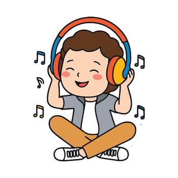 A cartoon boy with headphones and music notes vector