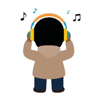 A cartoon man wearing headphones and listening to music vector