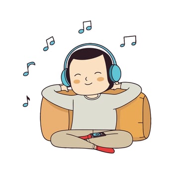 A cartoon man with headphones is sitting on a couch vector