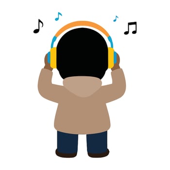 A cartoon man wearing headphones and listening to music vector