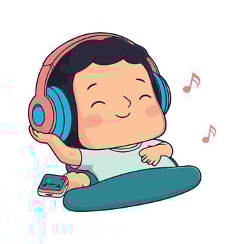 A cartoon baby with headphones and music notes vector