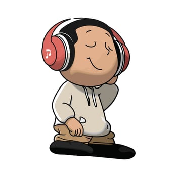 A cartoon boy wearing headphones and listening to music vector
