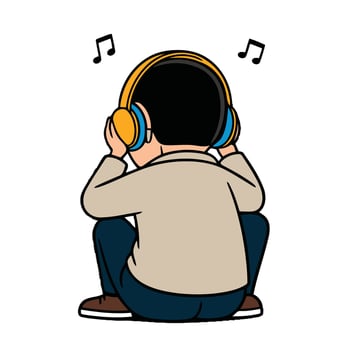 A cartoon man sitting down with headphones on vector