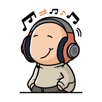 A cartoon man with headphones and music notes vector