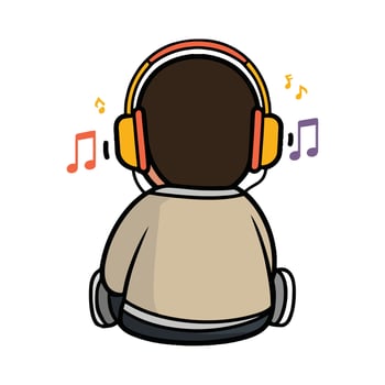 A cartoon boy wearing headphones and sitting down vector