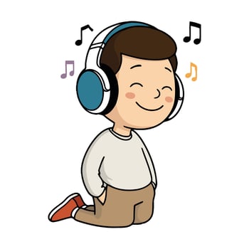 A cartoon boy wearing headphones and listening to music vector