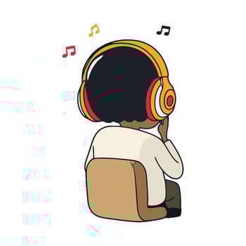 A cartoon person sitting on a chair with headphones on vector