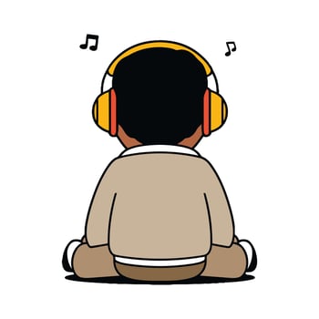 A cartoon boy sitting with headphones on his head vector