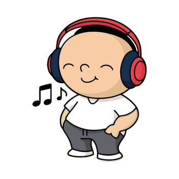 A cartoon boy wearing headphones and listening to music vector