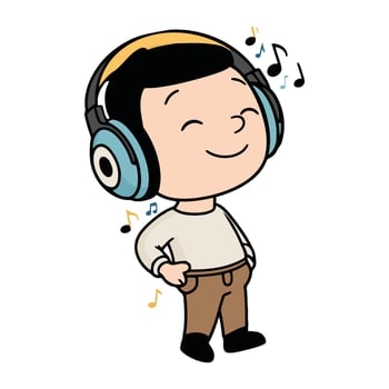 A cartoon boy with headphones on his head vector