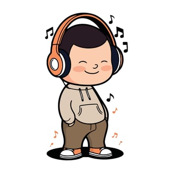 A cartoon boy wearing headphones and listening to music vector