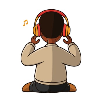 A cartoon boy sitting down with headphones on vector