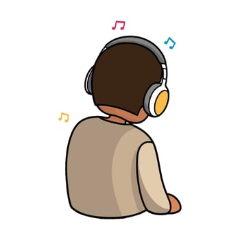 A person wearing headphones is sitting down vector