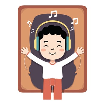 A cartoon boy with headphones and music notes vector