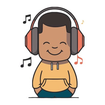 A cartoon boy with headphones on his head vector