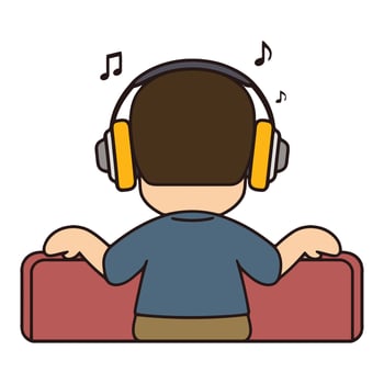 A person sitting on a couch with headphones on vector
